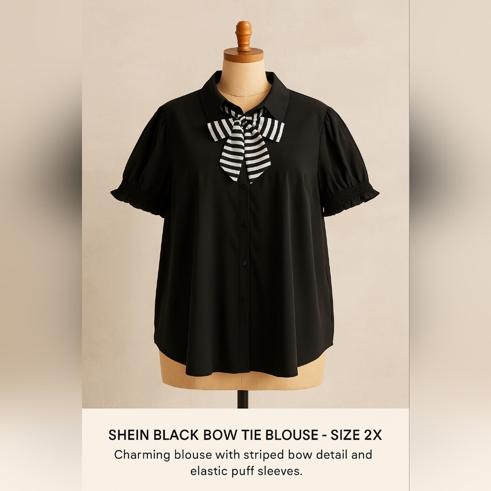 SHEIN Black Bow Tie Blouse